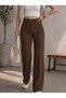 Women's Brown Self-Belted High-Waisted Lycra Gathering Palazzo Trousers with Pockets - 5