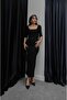 Women's Zara Model Belted Black Square Neck Short Sleeve Evening Dress - 3