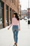 Ribbed Fabric Crop Top with Ribbon on the Front - 2