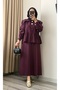 Gold Buttoned Mobile Belted Tencel Skirt Set - 3