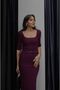 Women's Zara Model Belted Plum Square Neck Short Sleeve Evening Dress - 2