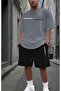 Paris Printed Double Oversize Tshirt Shorts Men's Set