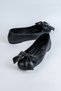 Women's Black Round Toe Big Bow Faux Leather Ballerinas - 3