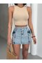 Women's High Waist Pocket Detailed Mini Jean Skirt Light Blue - 2