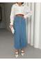 Women's High Waist Buttoned Slit Midi Jean Skirt Light Blue - 3