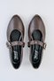 Women's Mary Jane Style Faux Leather Ballerinas with Metal Round Buckle - 4