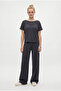 Women's Zeny Modal Touch Boat Neck Elastic Waist Pocketed Anthracite Top and Bottom Set - 4