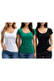 Women's Ballet Collar Bodysuit 3-Piece Set - Black White Green