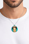 Frida Kahlo Portrait Printed Round Pendant Silver Color Chain 60 cm Unisex