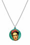 Frida Kahlo Portrait Printed Round Pendant Silver Color Chain 60 cm Unisex - 4