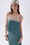 Women's Green Striped Lace Sleeveless Crop Blouse
