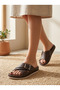 Ultra Light Sole, Buckle Accessories, Dotted Leather, Cross-Strapped Women's Slippers - 5