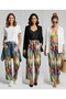 Colorful Patterned Modal Fabric Elastic Wide Leg Pants - 4