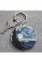 Unisex Artistic Night Scenery Printed Round Metal Keychain Blue - 2