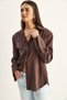 Women's Bitter Brown Padded Cross-Cover Detailed Asymmetrical Wide Cuff Modal Shirt 4206 60286105 - 6