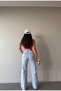 Karykama Palazzo High Waist Denim Pants Stretchy Gathers Baggy Wide Leg - 5
