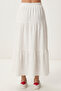 Flounced Summer Muslin Skirt Lkt0005 Ekru - 5