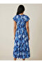 Blue Floral V-Neck Midi Dress with Flutter Sleeves - 5
