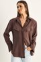Women's Bitter Brown Padded Cross-Cover Detailed Asymmetrical Wide Cuff Modal Shirt 4206 60286105
