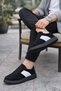 Black Suede (Black Sole) White Detailed Lace-Up Men's Casual Shoes