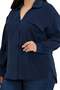 Plus Size Long Sleeve Navy Blue Shirt with Pocket Detail - 5