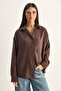 Women's Brown Oversize Modal Shirt with Shawl Accessories 340 60286164 - 5