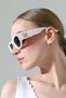 Women's Oval White Frame Black Glass Sunglasses with Gold Detail - 2