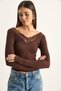 Women's Bitter Coffee V-Neck Lace Detailed Long Sleeve Combed Cotton Blouse 0428 60286180 - 3