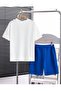 White New York Print Detailed Blue Shorts Top and Bottom Set - 3