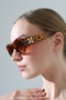 Women's Oval Leopard Frame Brown Glass Sunglasses with Gold Detail - 7