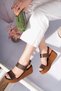 Berry Model Genuine Leather Brown Single Strap Ankle Buckle Padded Heel Women's Daily Sandals - 3