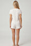 Pink Cloud Patterned Crew Neck Soft Touch Summer Ribbed Cotton Knitted Shorts Pajama Set 7998 - 3