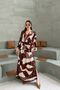 Brown Patterned Long Sleeve Dress with Slit Detail - 6