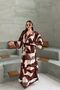 Brown Patterned Long Sleeve Dress with Slit Detail - 5