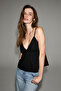 Clarvia women's triangle cup lace detail adjustable strap black blouse