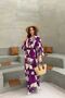 Plum Patterned Long Sleeve Dress with Slit Detail - 2