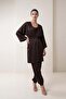 Bitter Brown Satin Waist Belt Detailed Comfortable Cut Kimono - 3