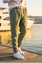 Men's Linen Trousers Khaki Elastic Lace-Up Boyfriend Relaxed Fit Summer Ls-23124 - 3