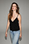 Clarvia women's triangle cup lace detail adjustable strap black blouse - 3