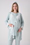Maternity Pajama Dressing Gown Set Lace Ruffled Buttoned Breastfeeding Cotton 3-Piece Maternity Set - 2