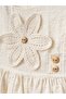 Linen Textured Baby Dress with Button Detail - 3