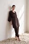 Bitter Brown Satin Waist Belt Detailed Comfortable Cut Kimono