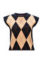 Women's Navy Blue Beige Diamond Patterned Crew Neck Knit Sweater - 2
