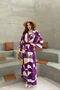 Plum Patterned Long Sleeve Dress with Slit Detail - 6