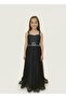 Silvery Belted Travel-Length Evening Dress