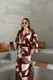 Brown Patterned Long Sleeve Dress with Slit Detail - 3
