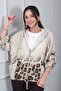 Women's Hooded Buttoned Long Sleeve Pocketed Leopard Pattern Italian Cotton Jacket