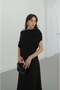 Black Long Dress with Gathered Shoulder Detail - 6
