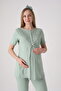 Maternity Pajama Set with Lace Sleeves, Laced Buttons, Breastfeeding Cotton 3-Piece Maternity Set - 2