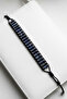 Women's Men's Navy Blue Lapis Button Lock Leather Natural Stone Bracelet - 2